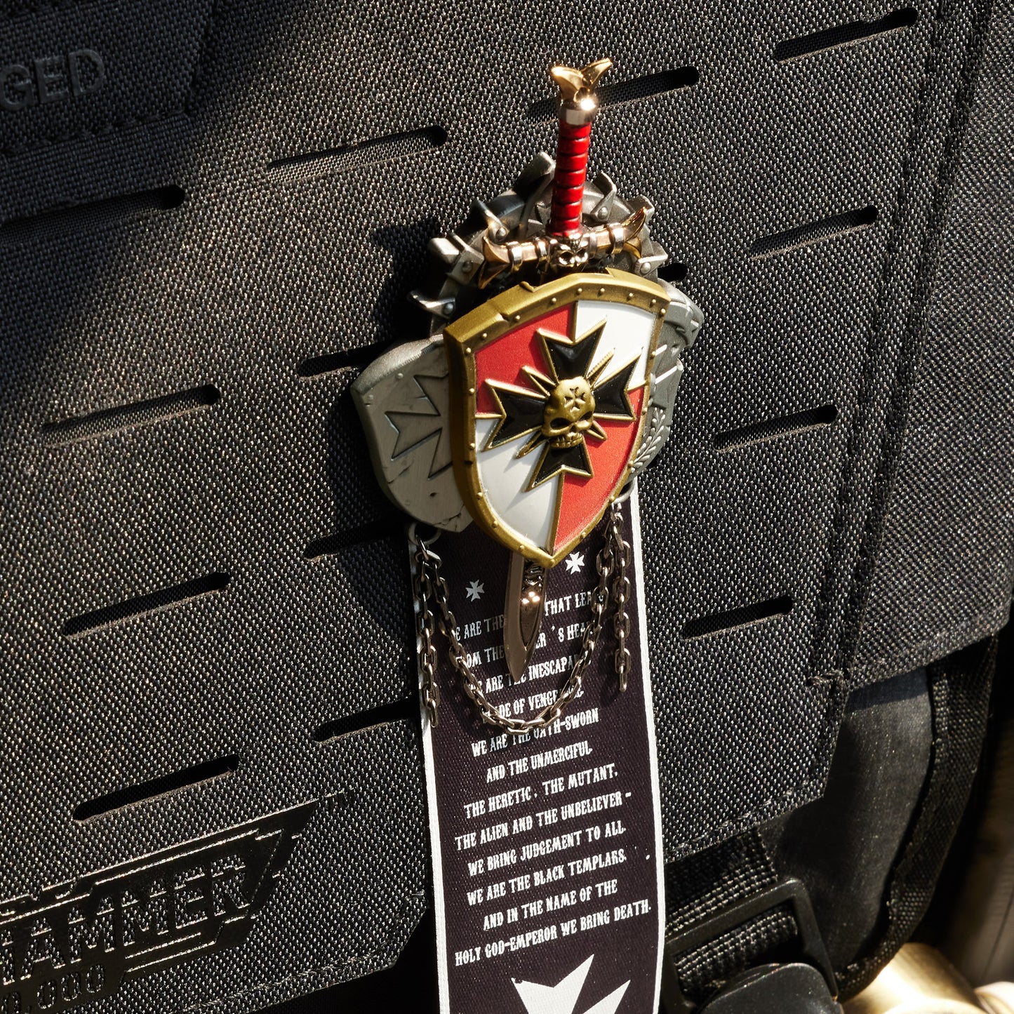 Black Templar Inspired Crusade Shield Brooch – Sword Brethren Warhammer Fan Badge | Starforged Gift Pin