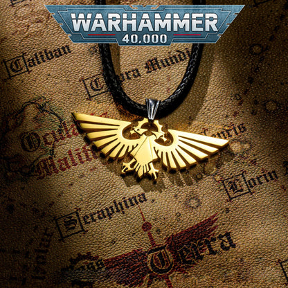 Twin Eagle Pendant Necklace | Grimdark Sci-Fi Gold-Plated Jewelry | Symbol of Loyalty | Fan Collectible Gift