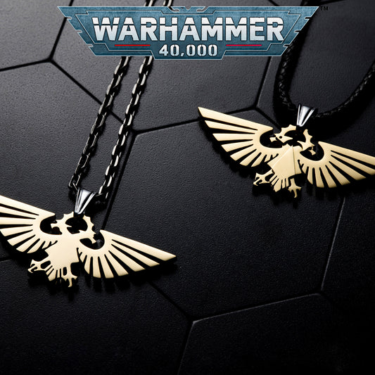 Twin Eagle Pendant Necklace | Grimdark Sci-Fi Gold-Plated Jewelry | Symbol of Loyalty | Fan Collectible Gift