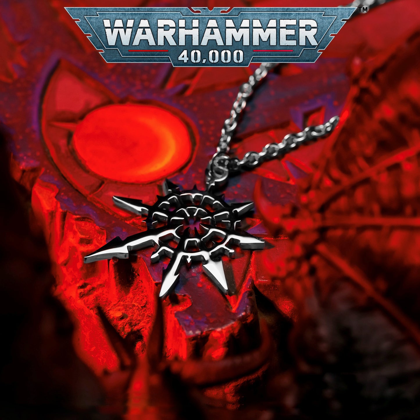 Mark of Chaos Undivided Pendant | Warhammer 40K Inspired | Titanium Steel Necklace | Dark Sci-fi Fashion Jewelry