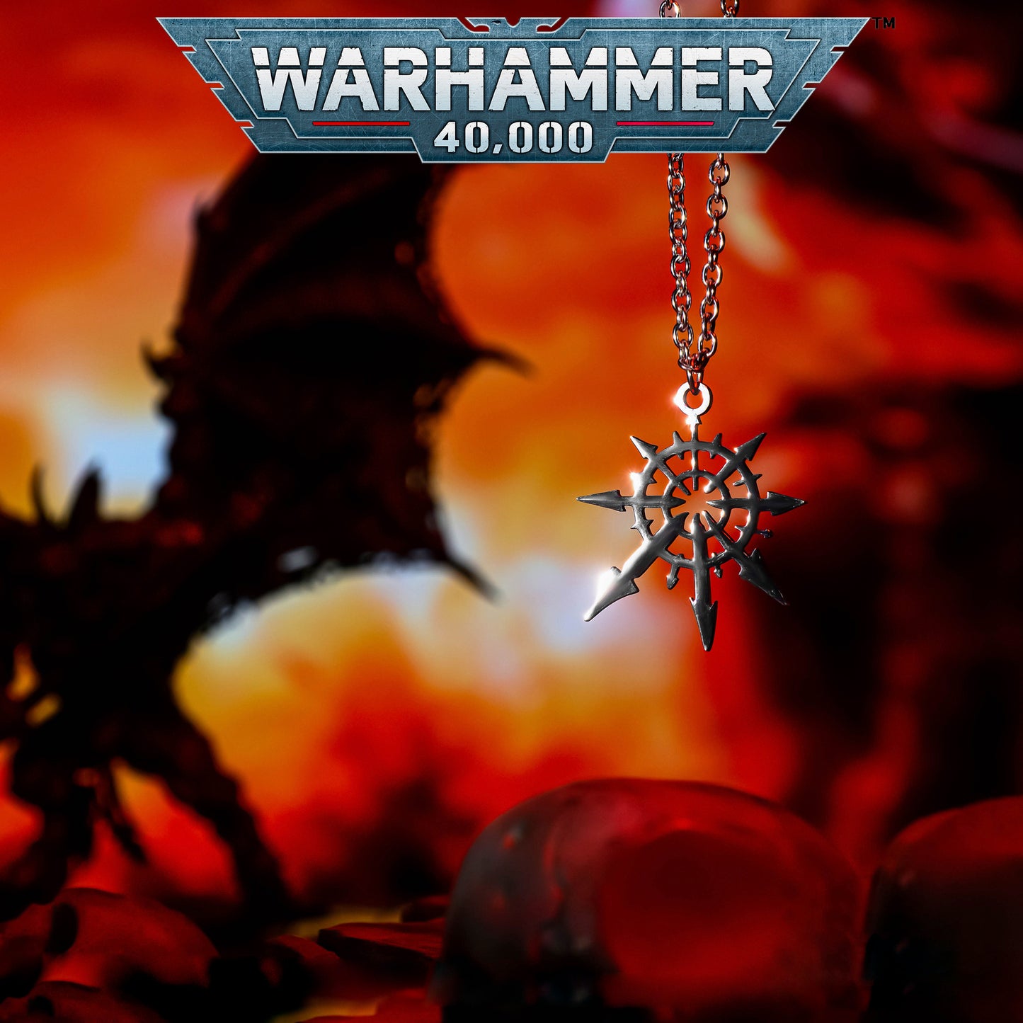 Mark of Chaos Undivided Pendant | Warhammer 40K Inspired | Titanium Steel Necklace | Dark Sci-fi Fashion Jewelry