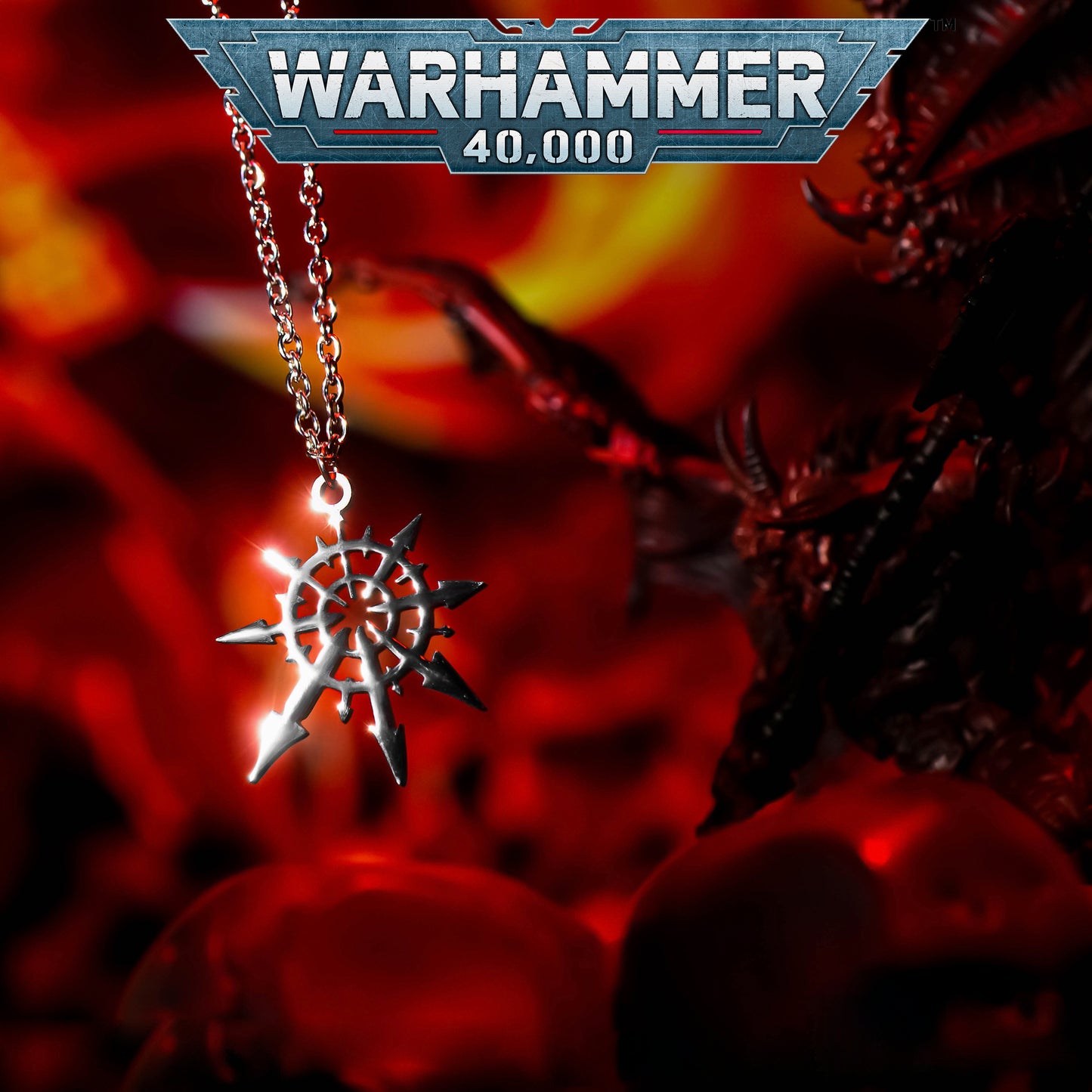 Mark of Chaos Undivided Pendant | Warhammer 40K Inspired | Titanium Steel Necklace | Dark Sci-fi Fashion Jewelry