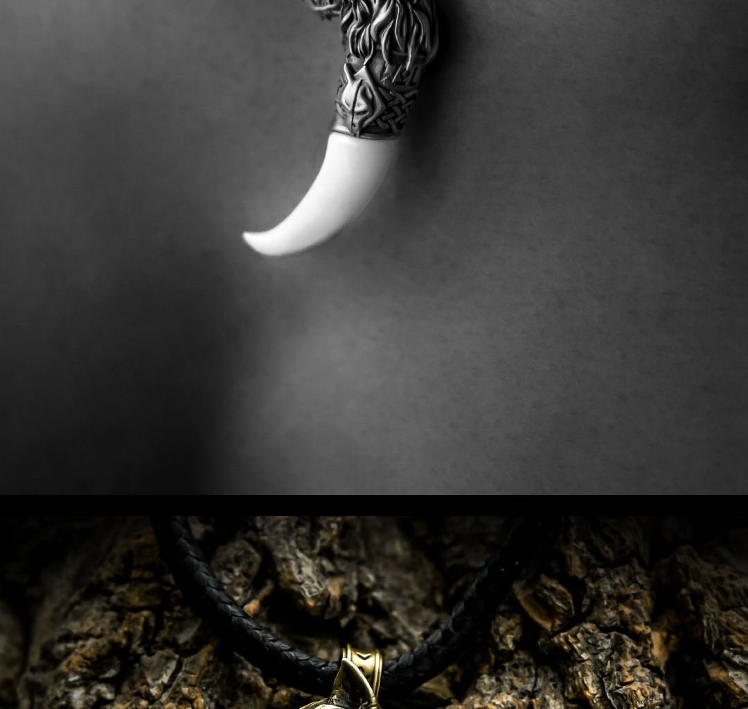Norse Wolf Fang Pendant - Handmade Sci-Fi Amulet Necklace for Gamers & Viking Fans