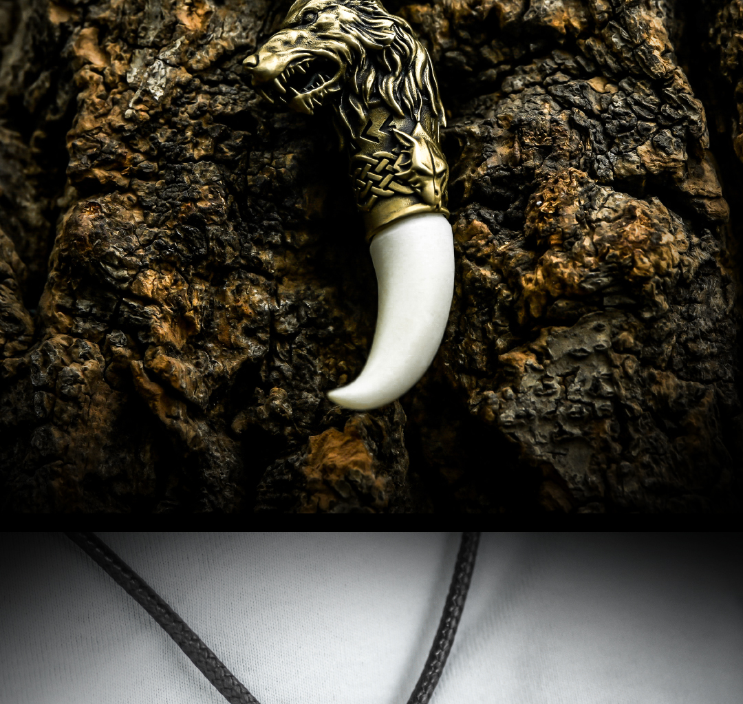 Norse Wolf Fang Pendant - Handmade Sci-Fi Amulet Necklace for Gamers & Viking Fans