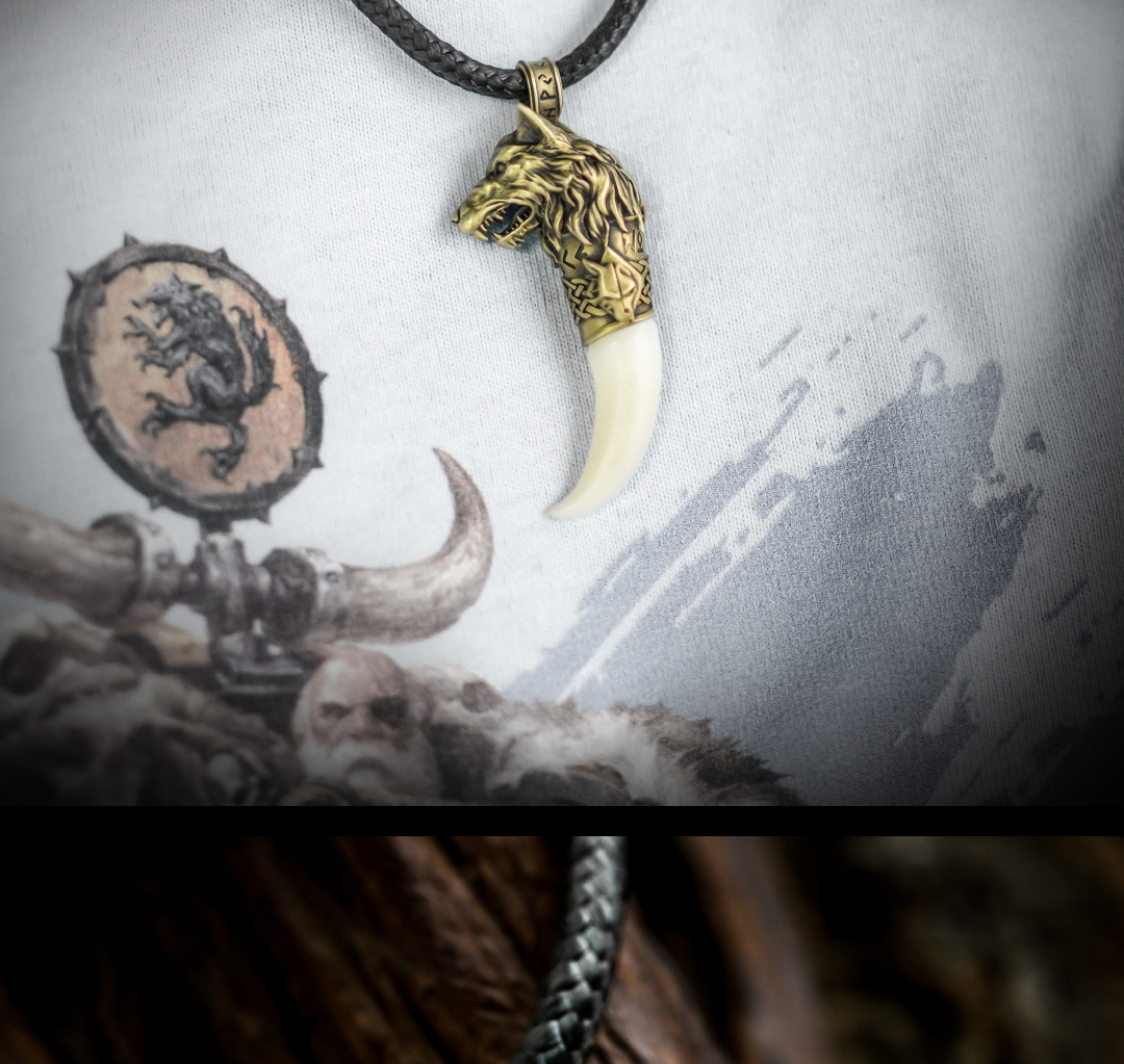 Norse Wolf Fang Pendant - Handmade Sci-Fi Amulet Necklace for Gamers & Viking Fans