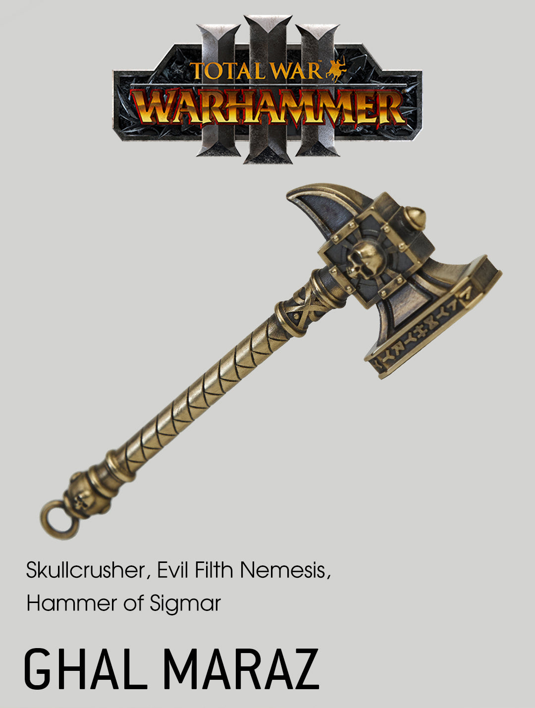 Warhammer Ghal Maraz Keychain - Total War Warhammer III Accessory | Solid Brass Sigmar's Hammer | Warhammer Fantasy Keyring