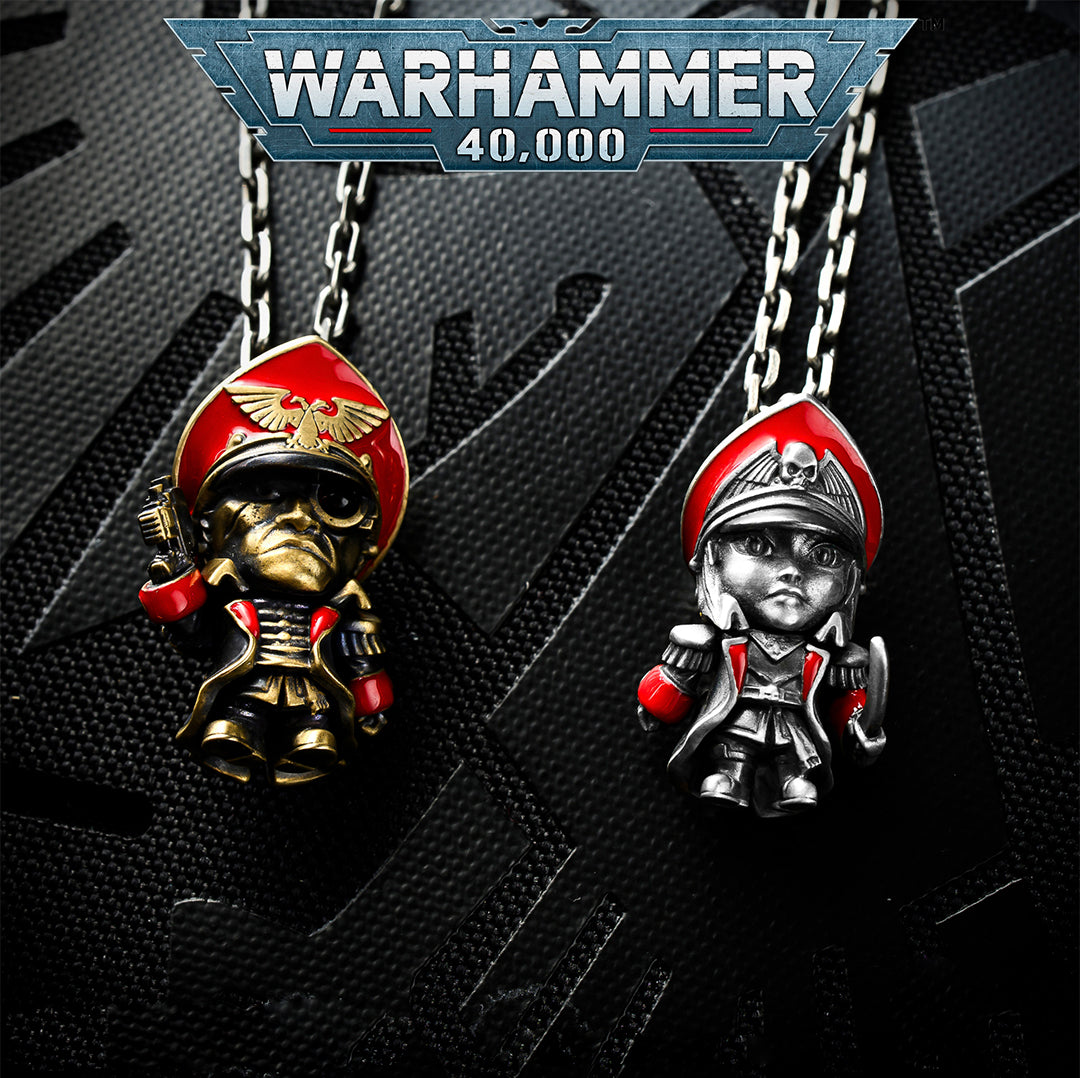 Commissar-Inspired Couple Necklace – Warhammer Fan Gift Pendant Set | Grimdark Jewelry by Starforged