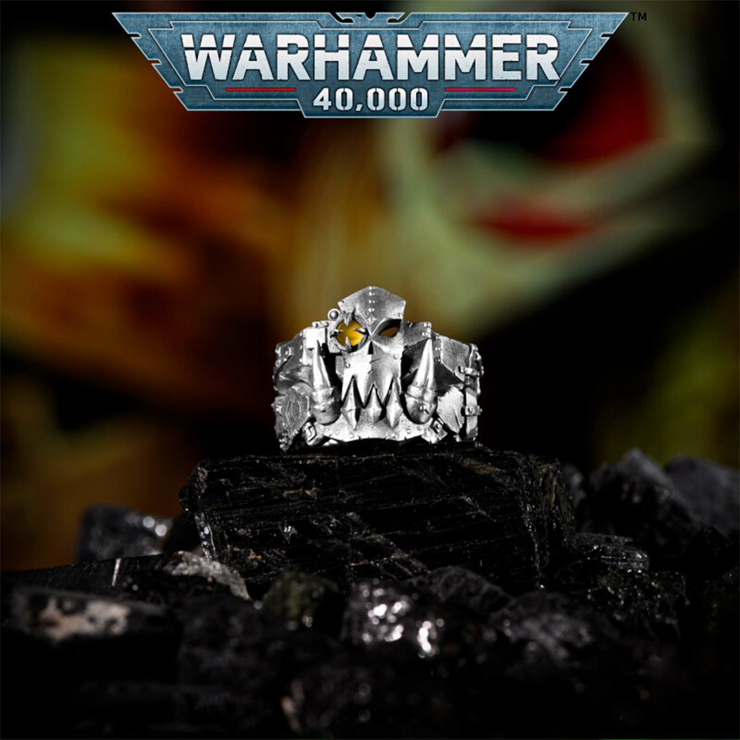 Warhammer 40K Ork Ring - 925 Silver Sculpted Hair & Dreadlocks | Ork Boyz Greenskin Statement Jewelry | Handmade 40K Gamer Ring | WH40K Gift