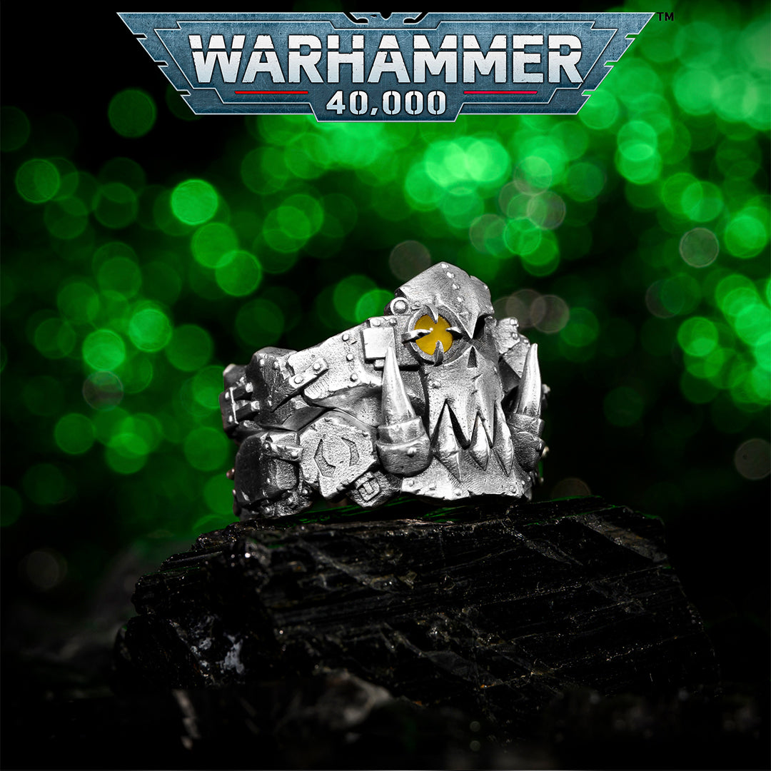 Warhammer 40K Ork Ring - 925 Silver Sculpted Hair & Dreadlocks | Ork Boyz Greenskin Statement Jewelry | Handmade 40K Gamer Ring | WH40K Gift