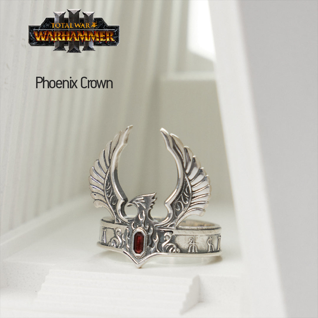 High Elf Phoenix Crown Ring - Total War: Warhammer III | 925 Silver Elven Jewelry | Warhammer Fantasy Artifact Ring