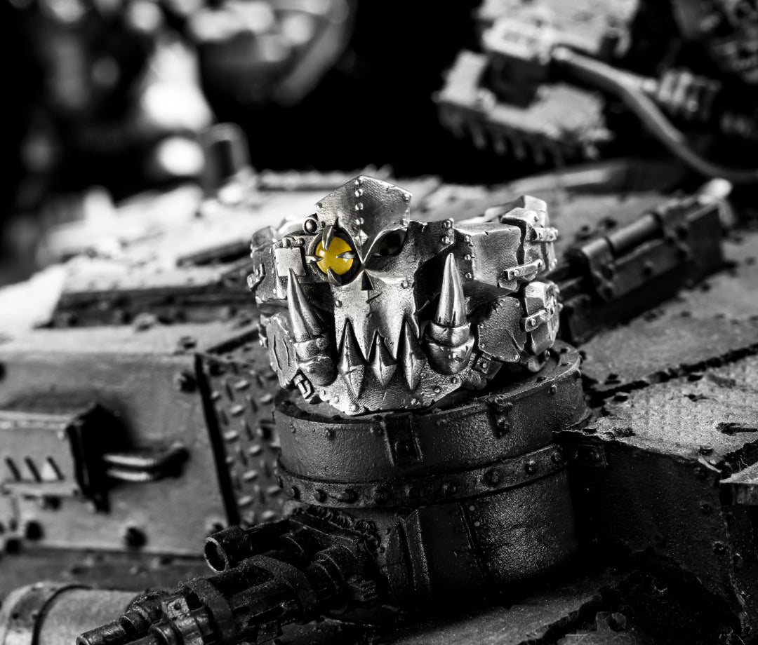 Warhammer 40K Ork Ring - 925 Silver Sculpted Hair & Dreadlocks | Ork Boyz Greenskin Statement Jewelry | Handmade 40K Gamer Ring | WH40K Gift