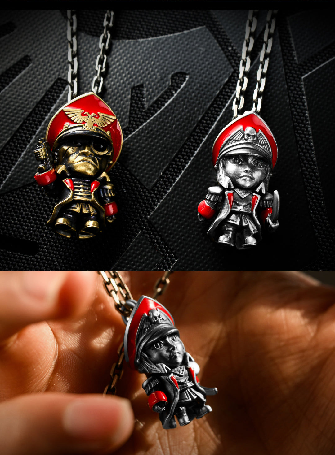 Commissar-Inspired Couple Necklace – Warhammer Fan Gift Pendant Set | Grimdark Jewelry by Starforged