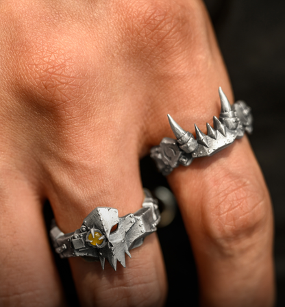 Warhammer 40K Ork Ring - 925 Silver Sculpted Hair & Dreadlocks | Ork Boyz Greenskin Statement Jewelry | Handmade 40K Gamer Ring | WH40K Gift