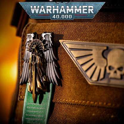 Gothic Warrior Inspired Brooch – Seal Emblem Pin | Grim Sci-Fi Badge Accessory