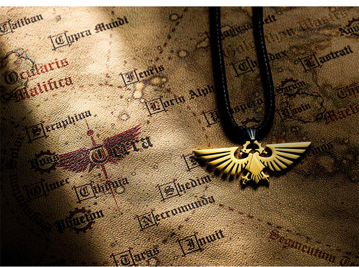 Twin Eagle Pendant Necklace | Grimdark Sci-Fi Gold-Plated Jewelry | Symbol of Loyalty | Fan Collectible Gift