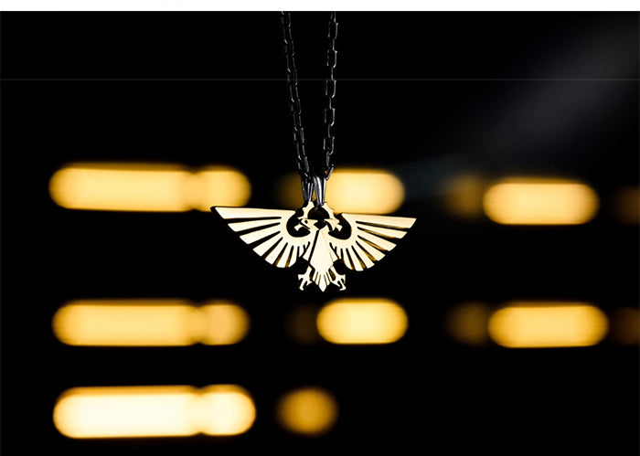 Twin Eagle Pendant Necklace | Grimdark Sci-Fi Gold-Plated Jewelry | Symbol of Loyalty | Fan Collectible Gift