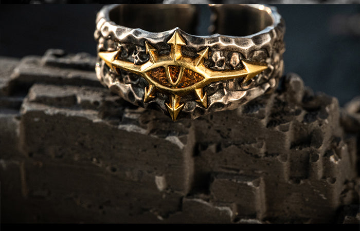 Gothic Villain Signet Ring | Dark Crusade Emblem | Obsidian Silver Jewelry | Dark Fantasy Collectible