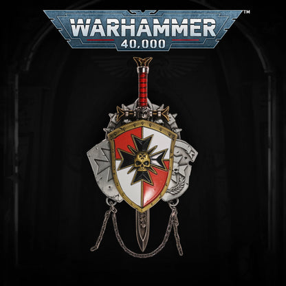 Black Templar Inspired Crusade Shield Brooch – Sword Brethren Warhammer Fan Badge | Starforged Gift Pin
