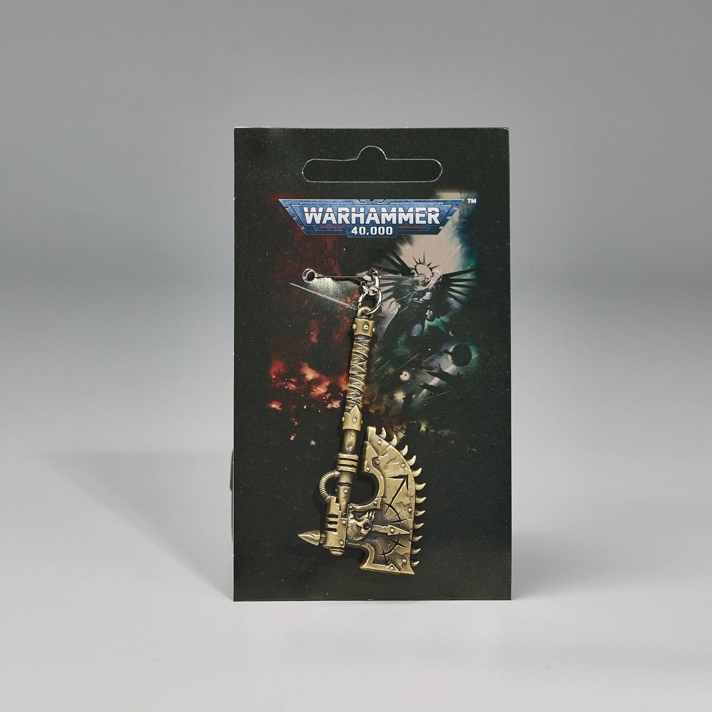 Chainaxe Keychain – Chaos Space Marine Cosplay Prop | Warhammer Inspired Fan Gift by Starforged