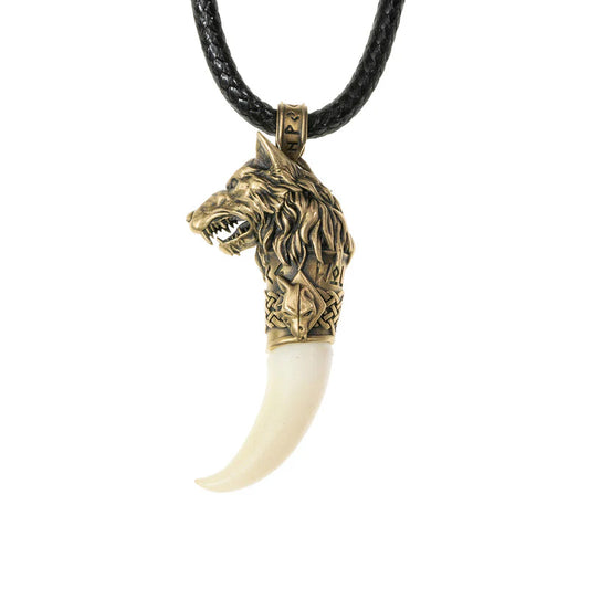 Norse Wolf Fang Pendant - Handmade Sci-Fi Amulet Necklace for Gamers & Viking Fans