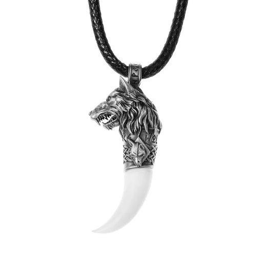 Norse Wolf Fang Pendant - Handmade Sci-Fi Amulet Necklace for Gamers & Viking Fans