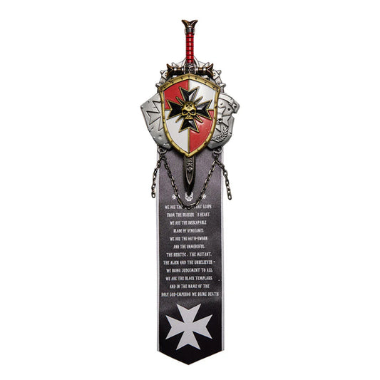 Black Templar Inspired Crusade Shield Brooch – Sword Brethren Warhammer Fan Badge | Starforged Gift Pin