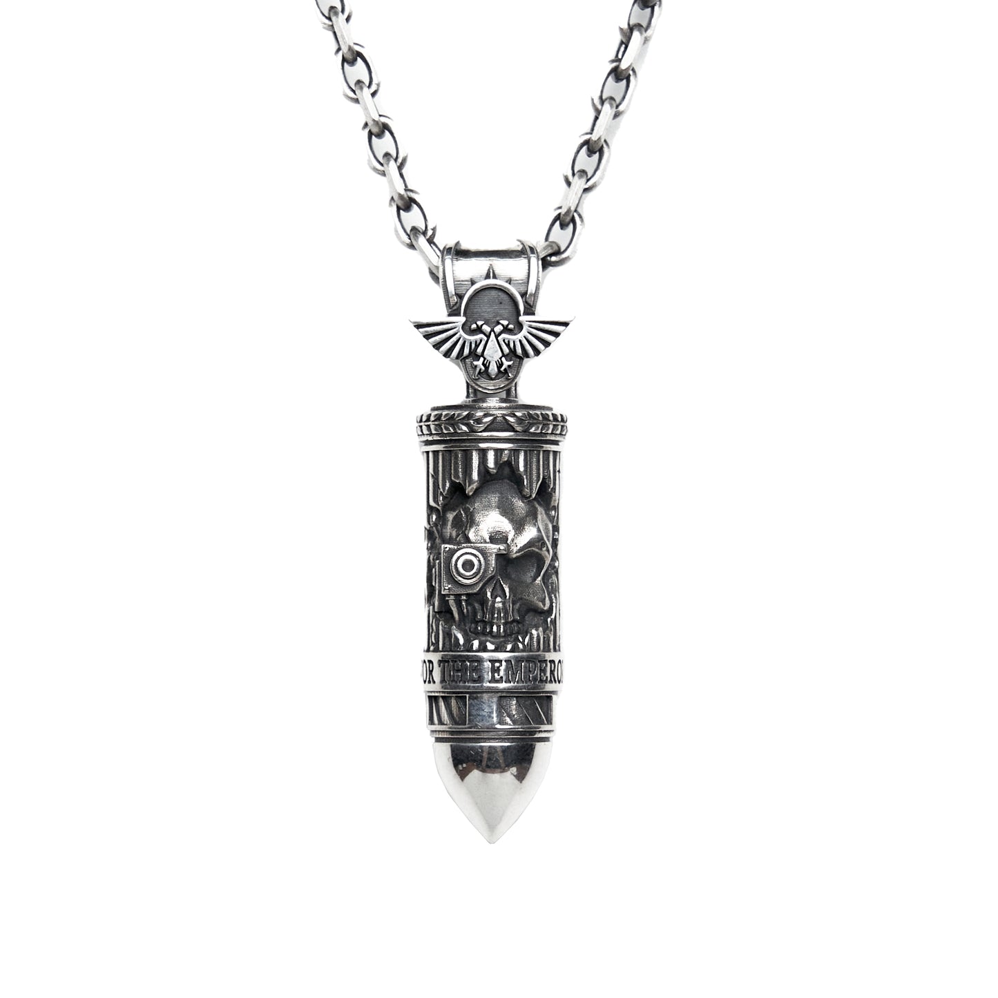 Sterling Silver Bullet Pendant | Sci-Fi Tactical Ammo Necklace | Grimdark Fan Jewelry Gift