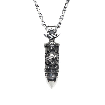 Sterling Silver Bullet Pendant | Sci-Fi Tactical Ammo Necklace | Grimdark Fan Jewelry Gift
