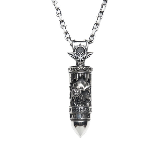 Sterling Silver Bullet Pendant | Sci-Fi Tactical Ammo Necklace | Grimdark Fan Jewelry Gift