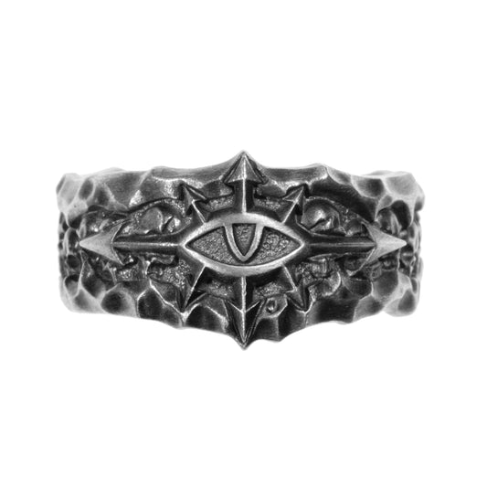 Gothic Villain Signet Ring | Dark Crusade Emblem | Obsidian Silver Jewelry | Dark Fantasy Collectible