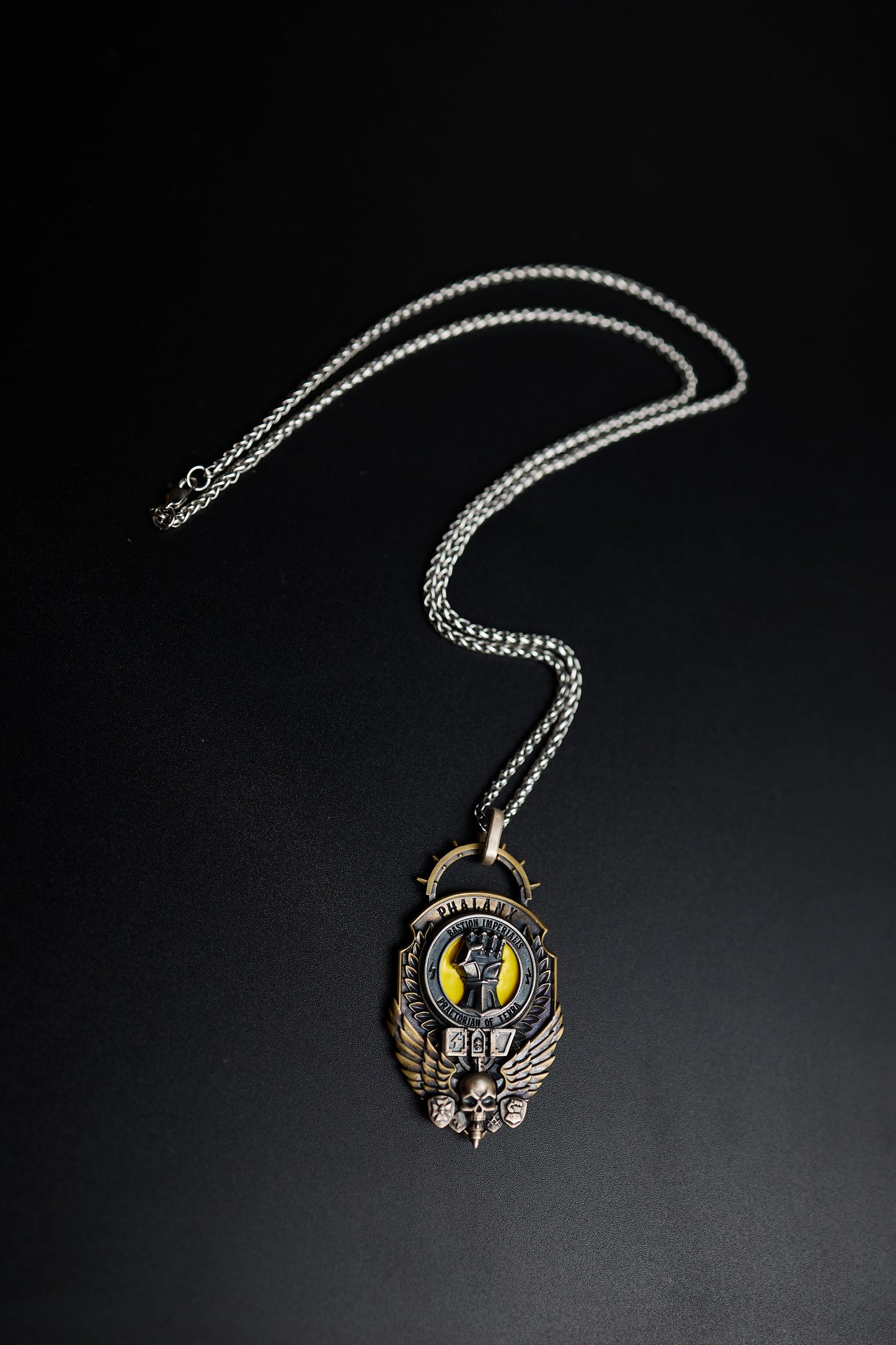 Mountain Line Hammer Pendant | Gothic Warrior Symbol Necklace | Sci-Fi Armor Fan Jewelry | Golden Fist Inspired Emblem