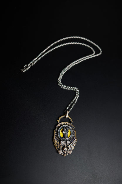 Mountain Line Hammer Pendant | Gothic Warrior Symbol Necklace | Sci-Fi Armor Fan Jewelry | Golden Fist Inspired Emblem