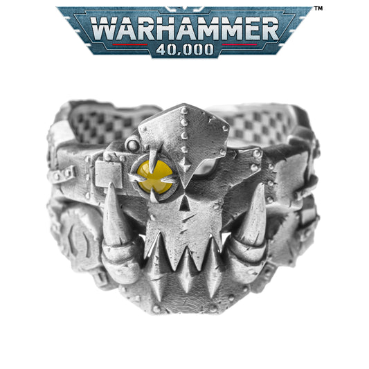 Warhammer 40K Ork Ring - 925 Silver Sculpted Hair & Dreadlocks | Ork Boyz Greenskin Statement Jewelry | Handmade 40K Gamer Ring | WH40K Gift