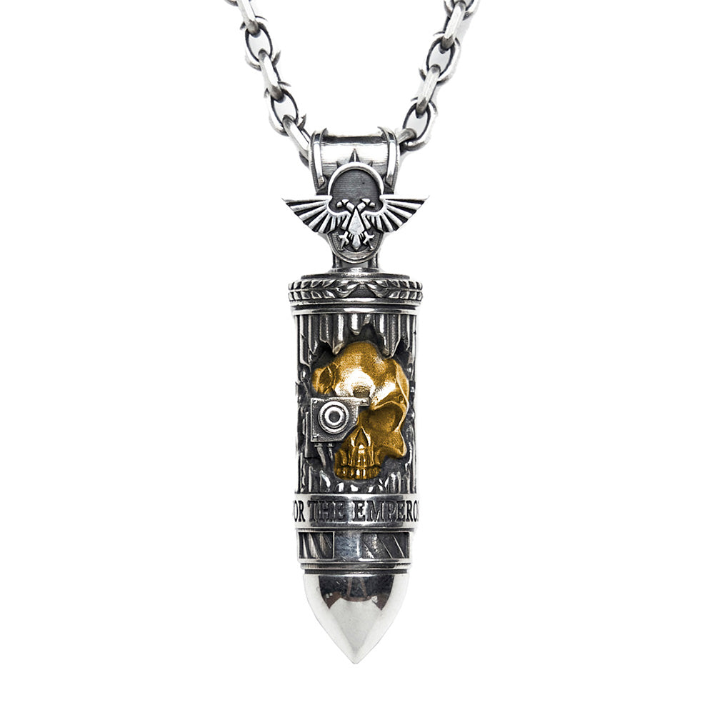 Sterling Silver Bullet Pendant | Sci-Fi Tactical Ammo Necklace | Grimdark Fan Jewelry Gift