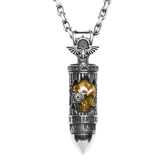 Sterling Silver Bullet Pendant | Sci-Fi Tactical Ammo Necklace | Grimdark Fan Jewelry Gift